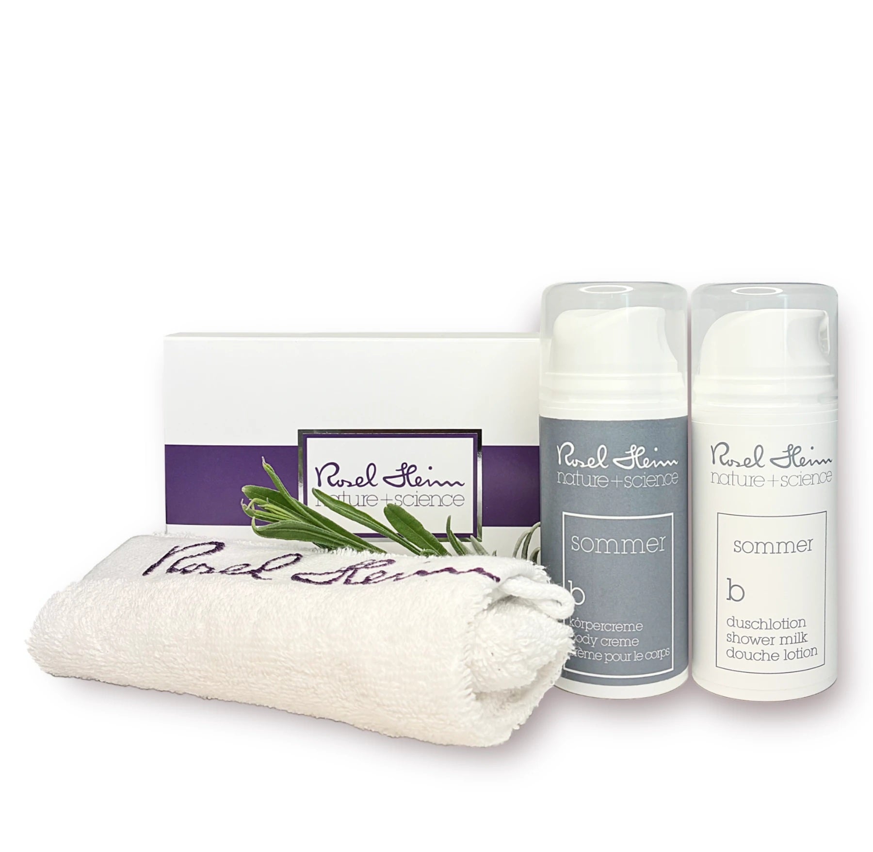 Rosel Heim Geschenken Set Zomer met handdoekje compressiedoek Flacon met pompje